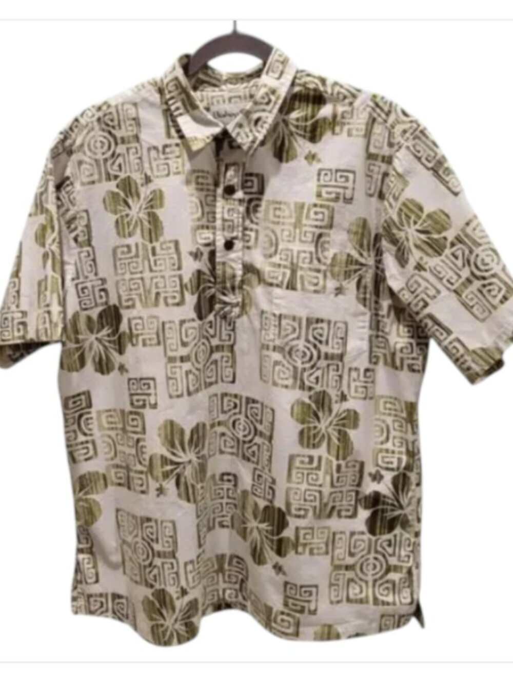 Vintage Men's XL Hawaiian Shirt All Cotton Green White Design Made in Hawaii - Picture 3 of 16